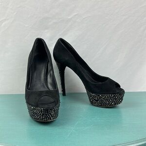 B Brian Atwood black suede pumps heels crystals size‎ 7.5